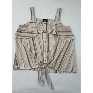 Bobeau Tank Blouse, Beige Striped, Tie Waist, Women's Size Medium (h)
